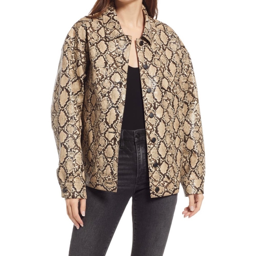 NWT Good American Good Oversized Trucker Jacket in Neutral Snake Size Large